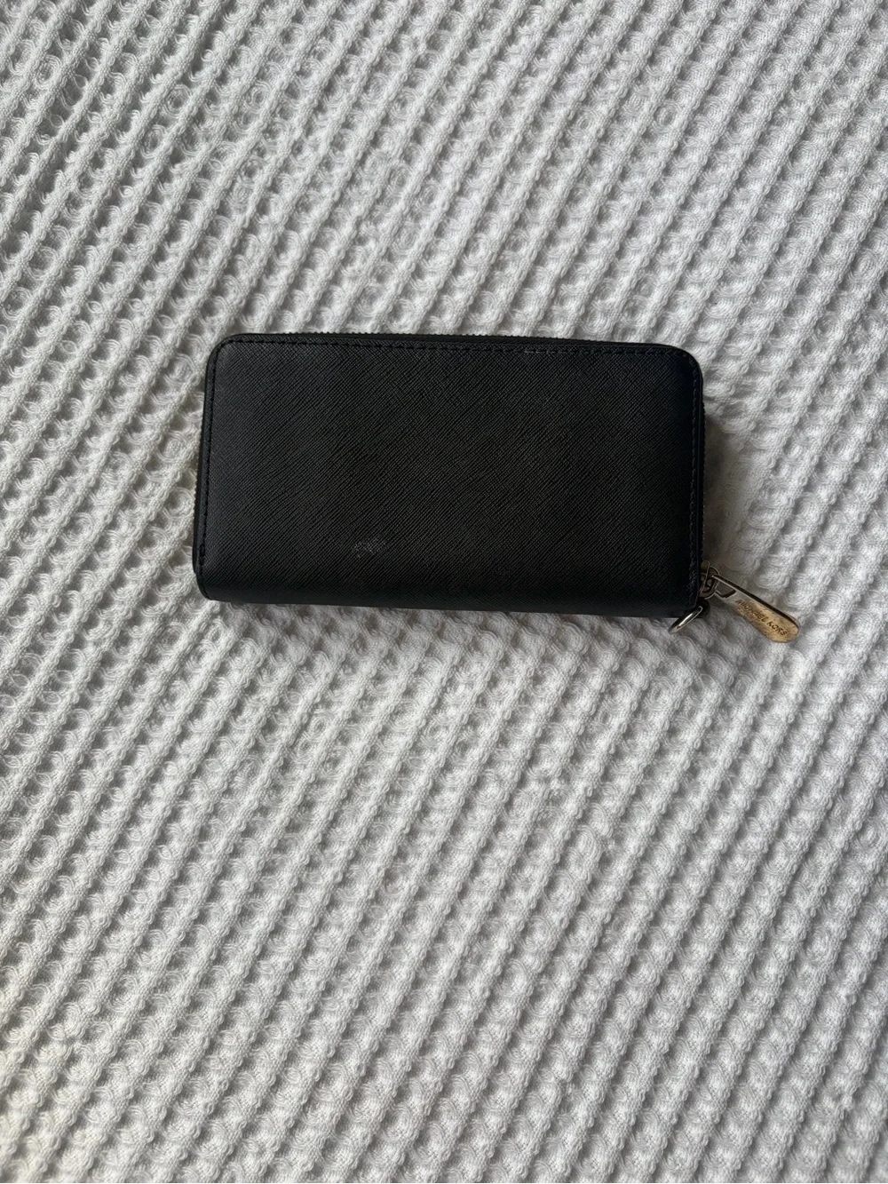 Michael Kors Black Saffiano Zip Wallet with Gold Logo